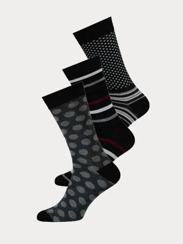 3 stijlvolle bamboe herensokken met print in de kleuren antraciet