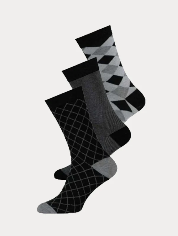 3 stijlvolle bamboe herensokken met print in de kleuren grijs
