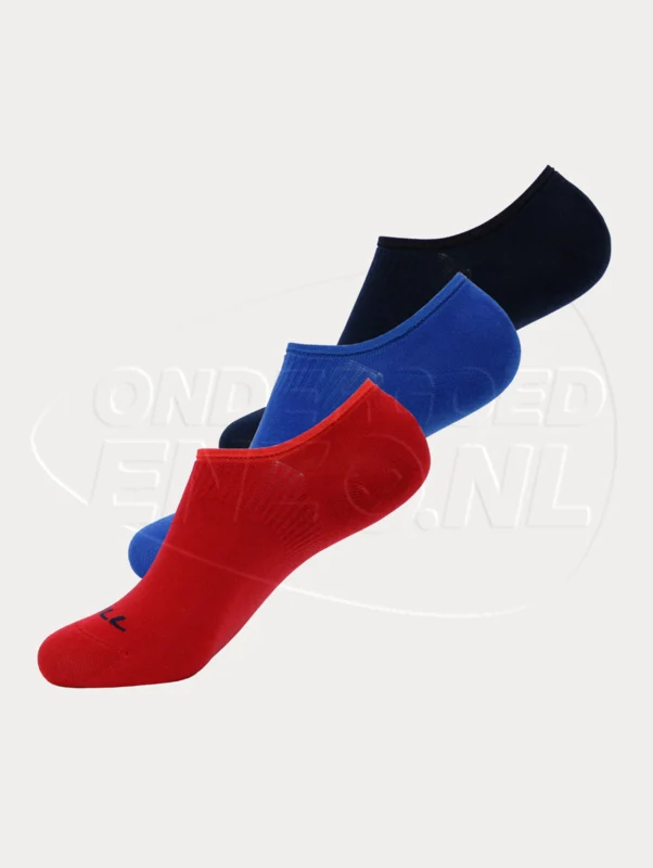 3 paar O'Neill footies in de kleuren kobalt, rood en marine.